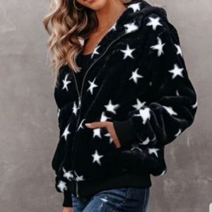 VICI fuzzy white star full zip jacket